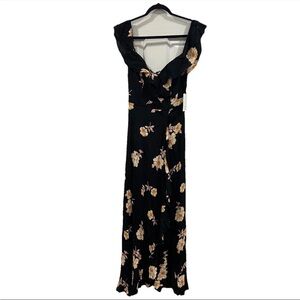 Flynn Skye Monica Off the Shoulder Maxi Dress Black Floral Print Size Small NWT